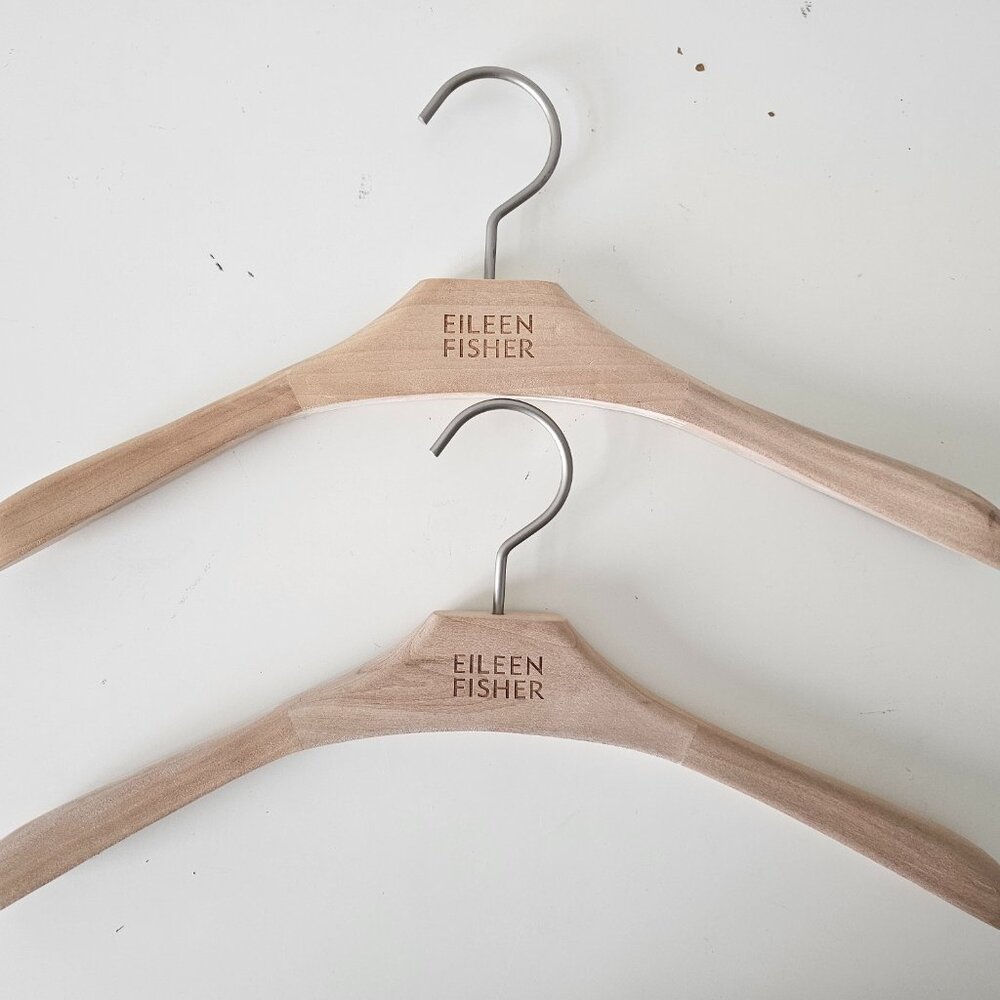 New EILEEN FISHER Natural Brown Premier Wooden Hangers 16", Lot of 2